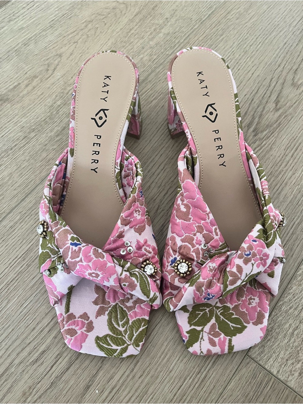 Katy Perry Collections Pink Floral Knot-Front Block Heel Sandal